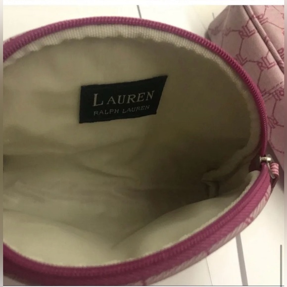 Three New Lauren Ralph Lauren Pink Cosmetic Bags iPhone Bag Signature RL Print - Picture 6 of 16